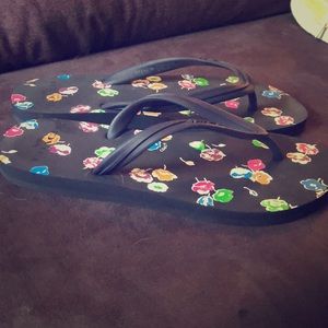 Brand new coach foot flops (navy floral)